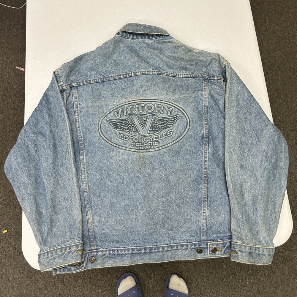 Victory Motorcycles Denim Jacket Mens Medium Blue Polaris USA Made Biker Trucker